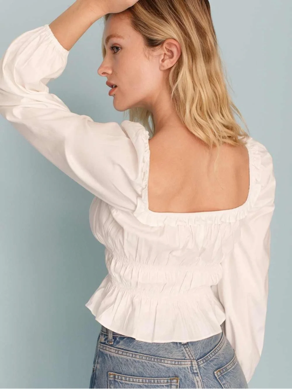 Reformation Fern Top White Puff Peplum Top Small